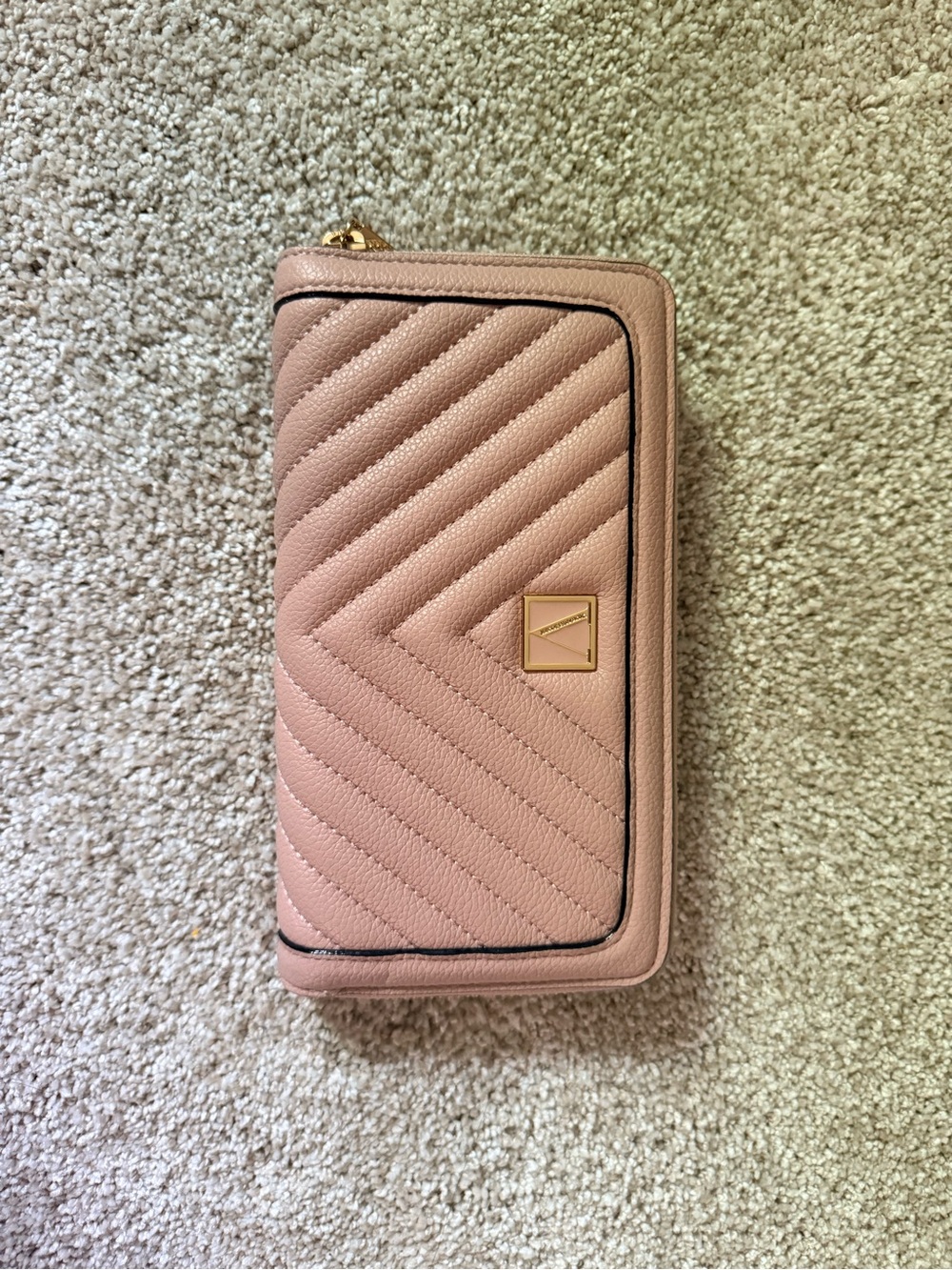 Victoria's Secret Blush Quilted Zip Wallet with Gold Plaque